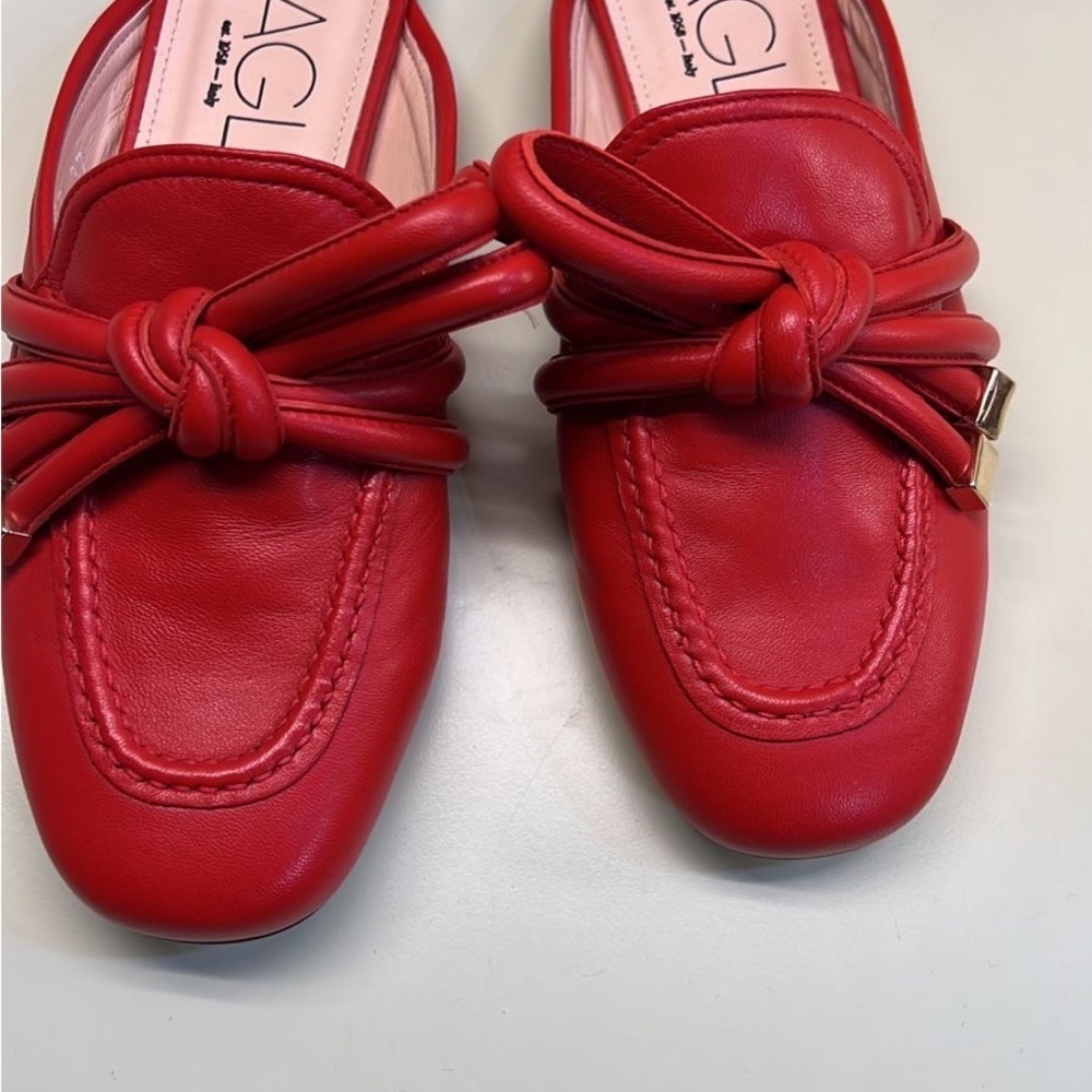 AGL Red Leather Knot Mule Flats | Italian Designer Slip On Shoes | NWT holiday - Picture 4 of 6